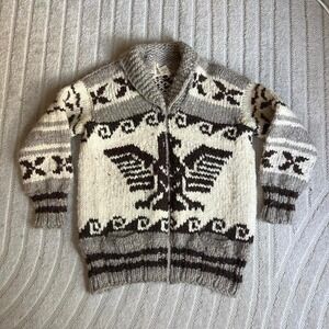 Cowichan Indian Canada Hand Knit Wool Cardigan Eagle Sweater Full Zip Jacket M